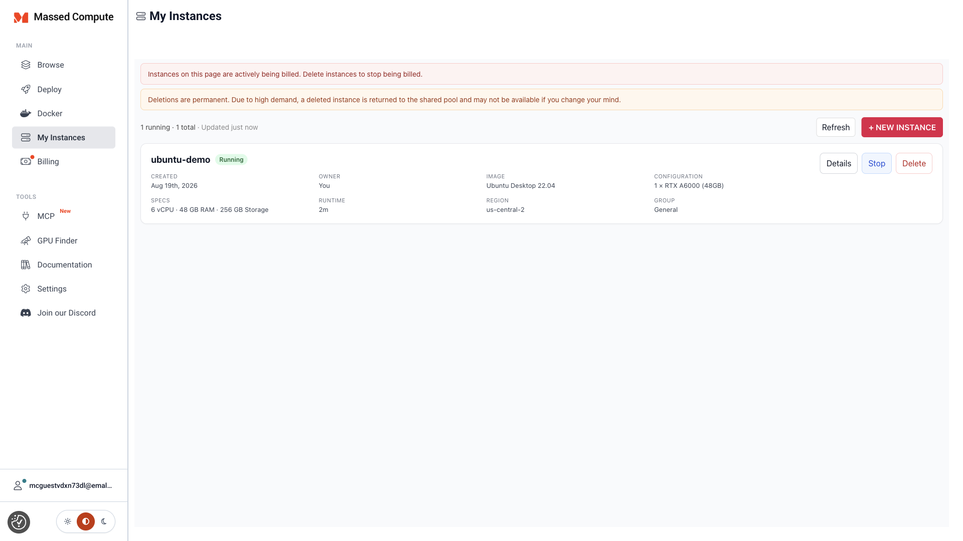 running instances example