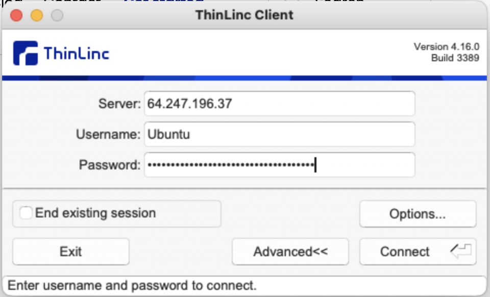 ThinLinc client login